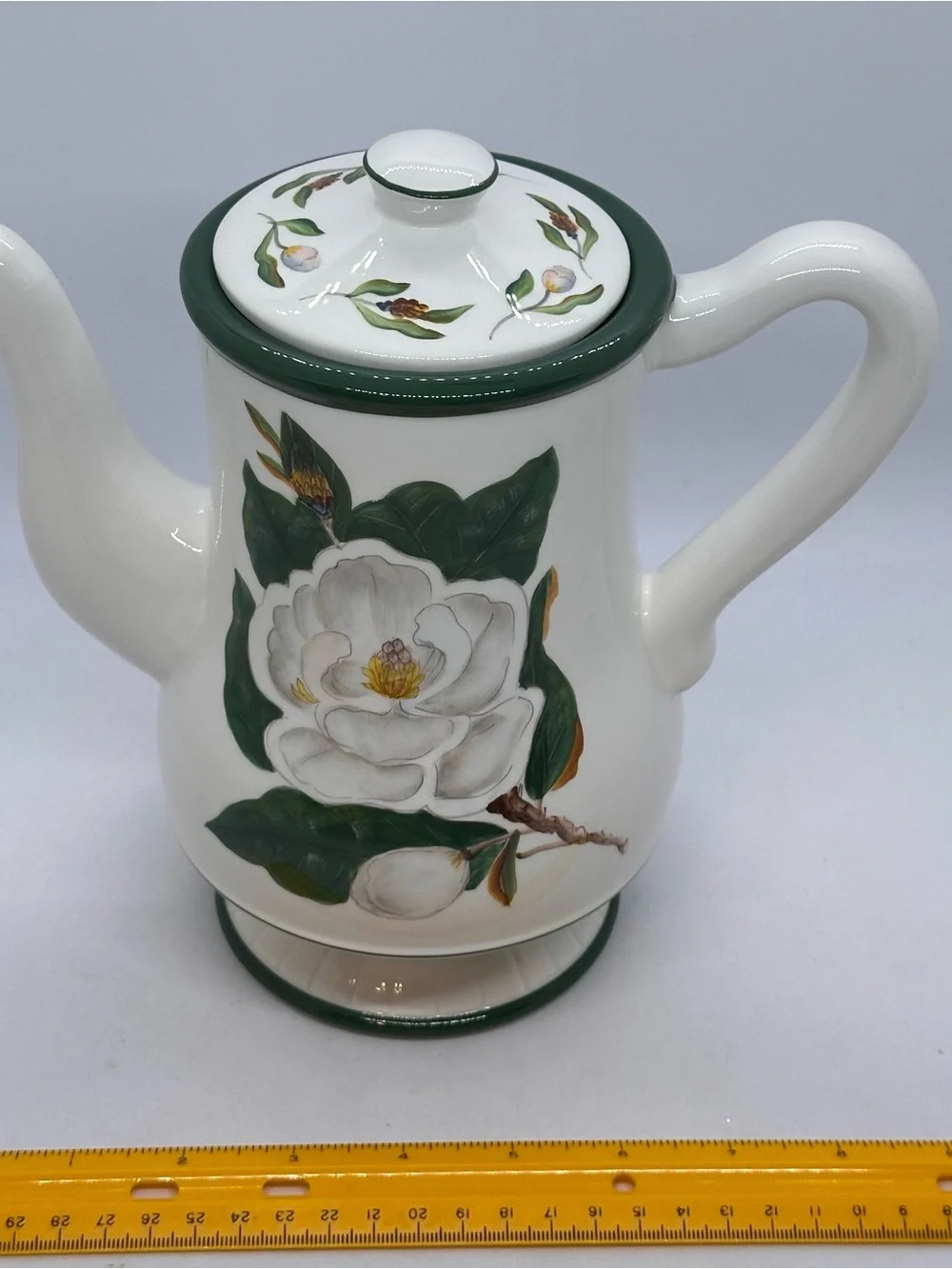 Vintage Flowers Inc. Balloons Hand Painted Magnolia Teapot White Green 8.5